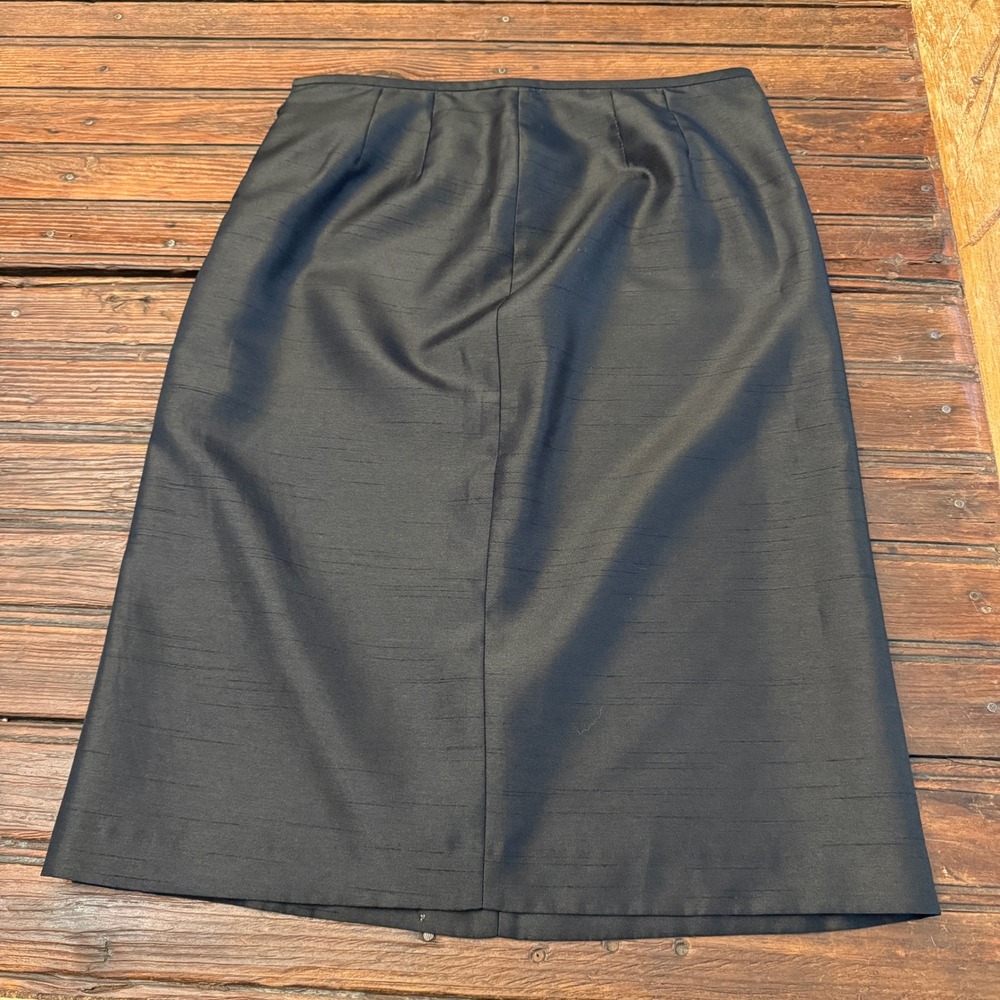 Le Suit Black Midi Pencil Skirt Womens Size 8 Slub Texture Lined Professional